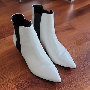 Aldo White and Black Pointed-Toe Chelsea Ankle Boots